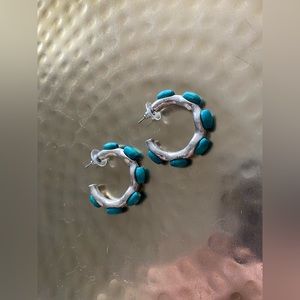 Silver turquoise bead hoops